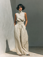 Maria™ | Conjunto completo con top de tirantes y pantalones anchos de algodón y lino