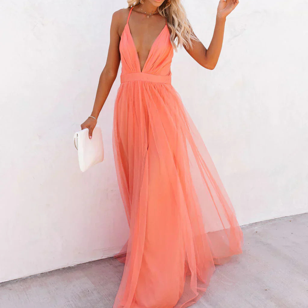 GINEVRA | VESTIDO MAXI CORAL CLARO