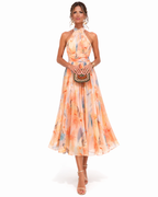 Aurora | Vestido con Cuello Halter y Estampado Acuarelado