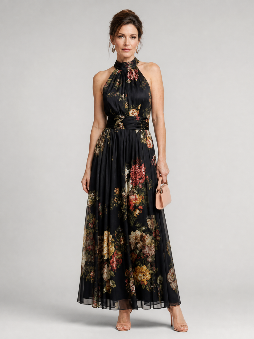 Sior | Vestido Midi con Escote Halter Floral