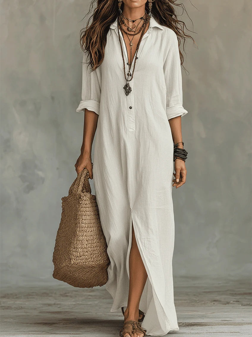 Soline™ | Vestido Maxi Negro Largo con Botones