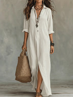 Soline™ | Vestido Maxi Negro Largo con Botones