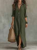Soline™ | Vestido Maxi Negro Largo con Botones