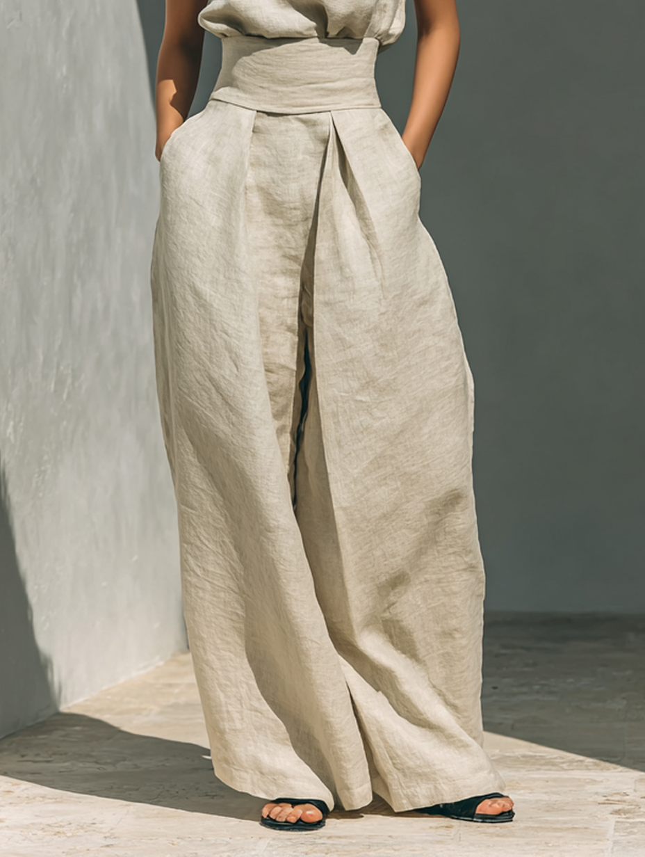 Maria™ | Conjunto completo con top de tirantes y pantalones anchos de algodón y lino