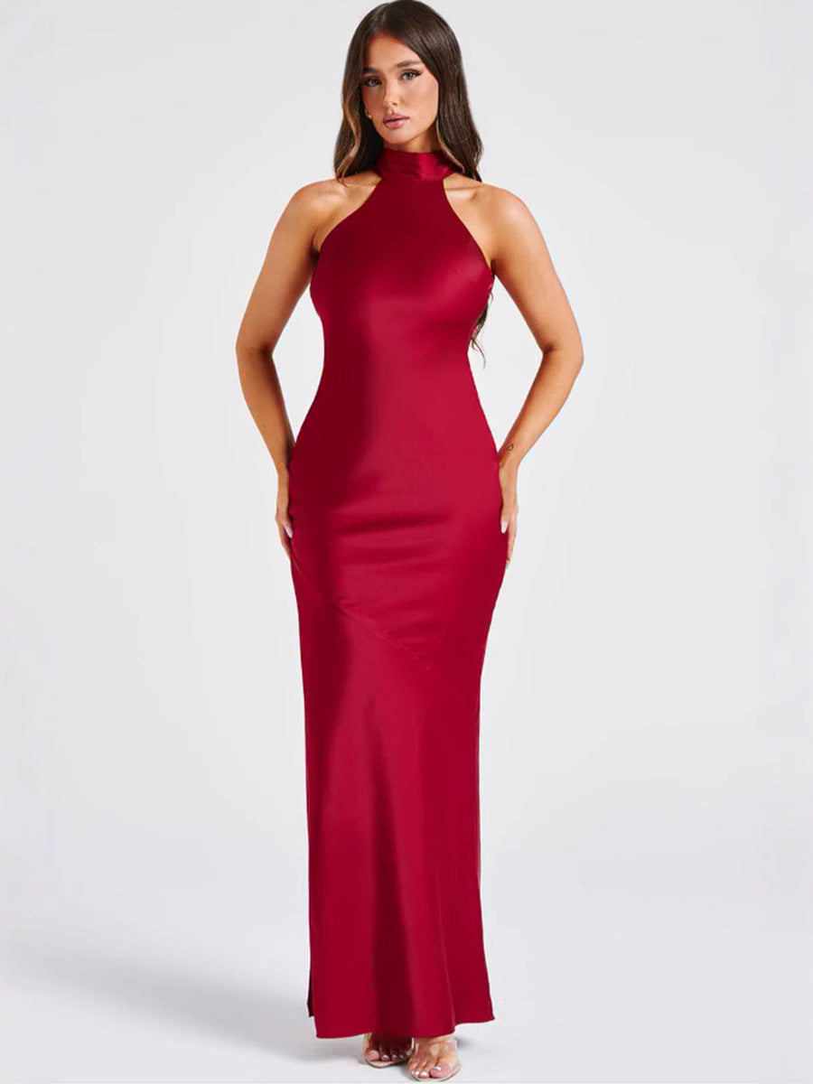 ZEYNEP | Elegante vestido maxi de satén con escote halter
