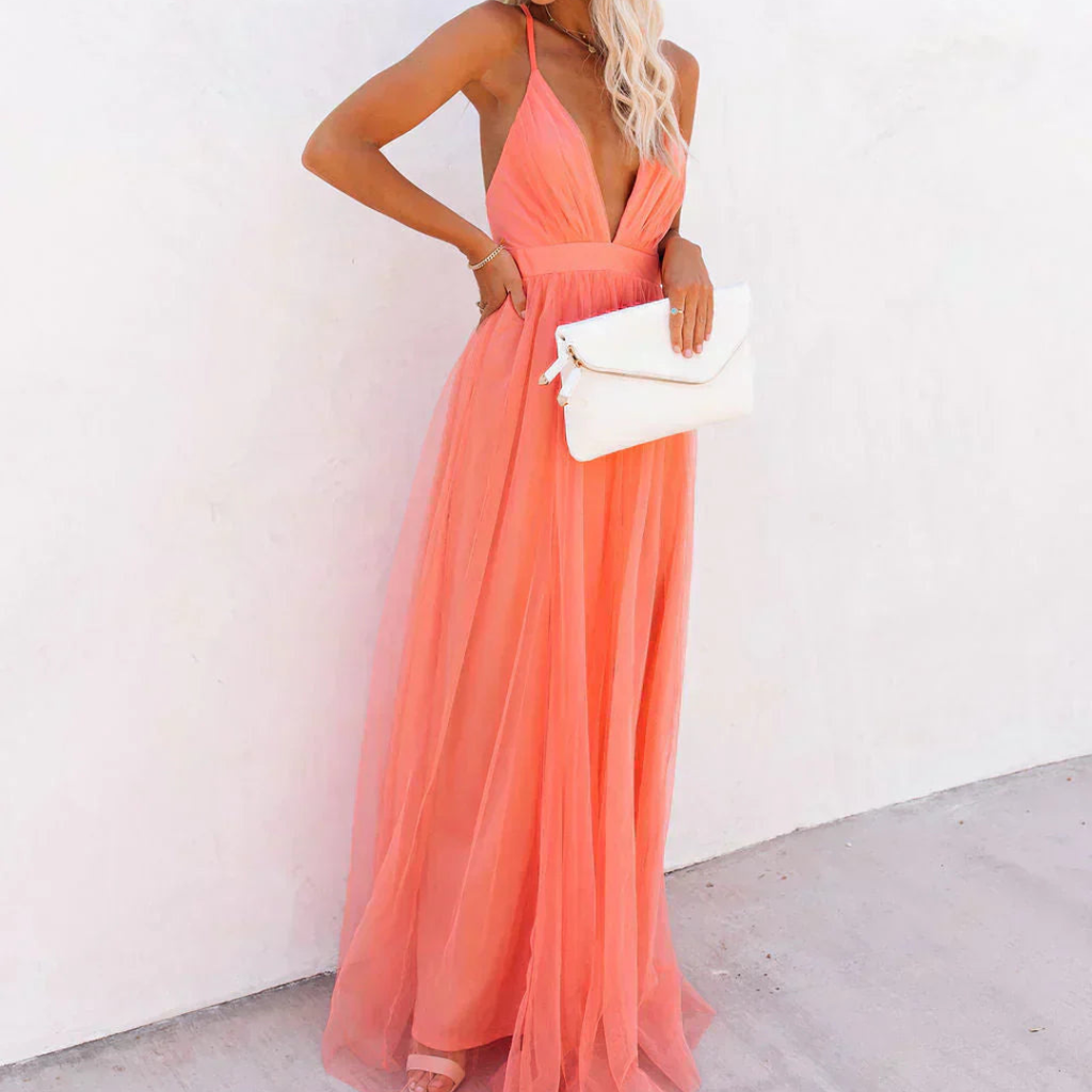 GINEVRA | VESTIDO MAXI CORAL CLARO
