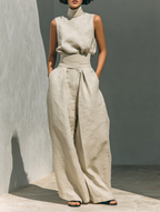 Maria™ | Conjunto completo con top de tirantes y pantalones anchos de algodón y lino