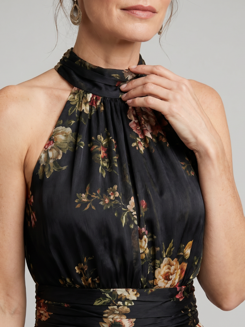 Sior | Vestido Midi con Escote Halter Floral