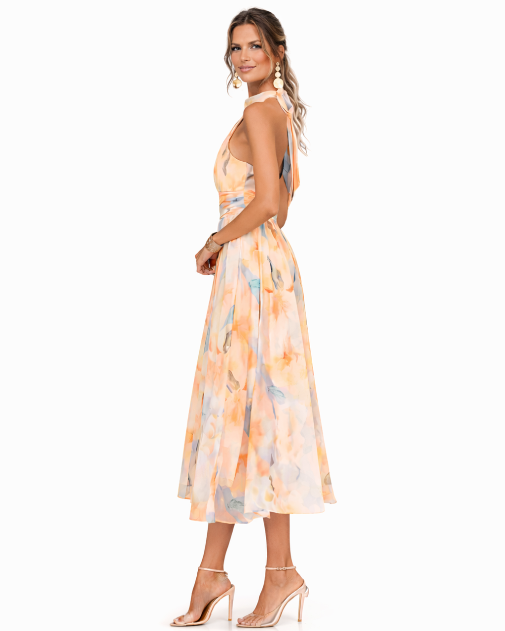 Aurora | Vestido con Cuello Halter y Estampado Acuarelado