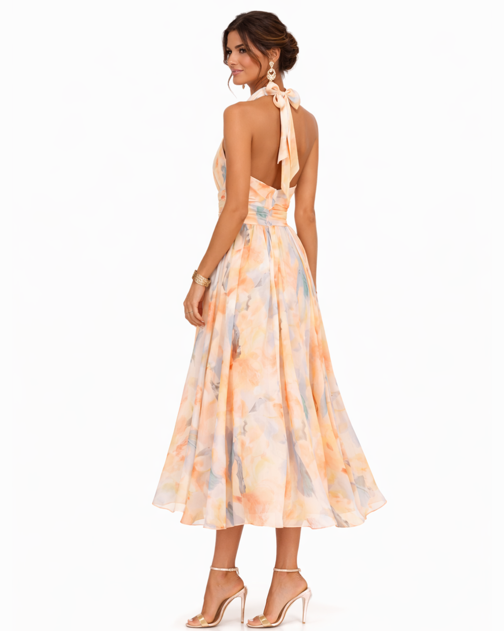 Aurora | Vestido con Cuello Halter y Estampado Acuarelado