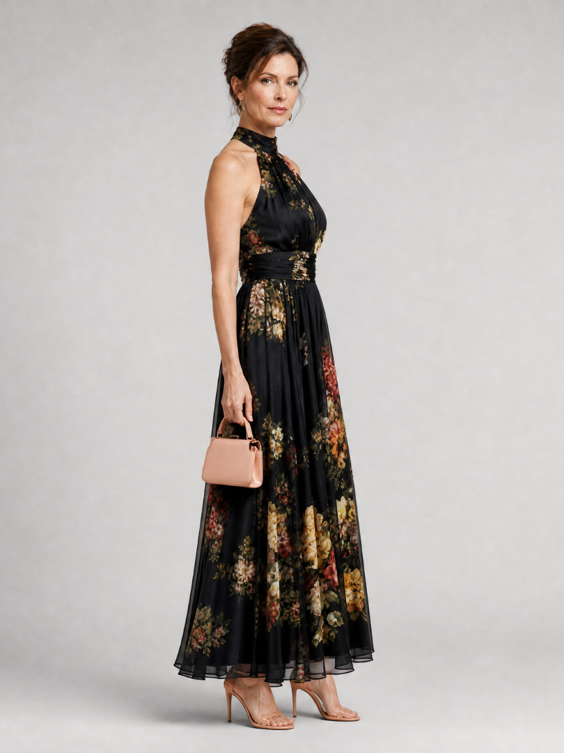 Sior | Vestido Midi con Escote Halter Floral