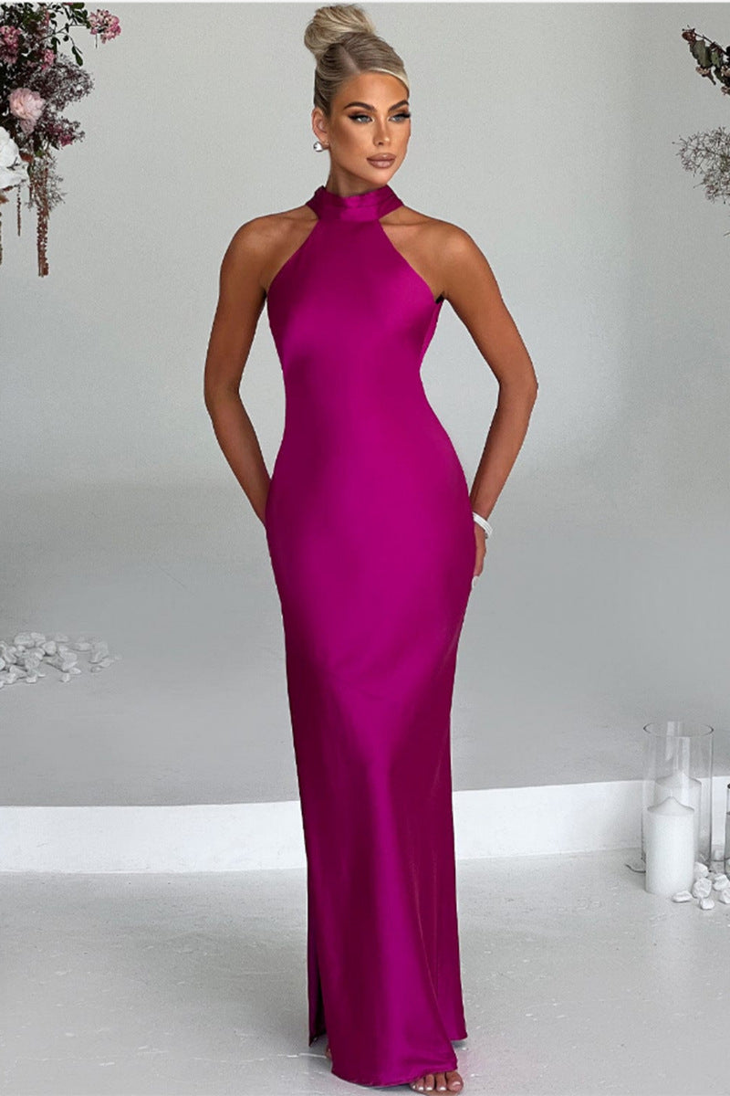 ZEYNEP | Elegante vestido maxi de satén con escote halter