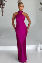 ZEYNEP | Elegante vestido maxi de satén con escote halter