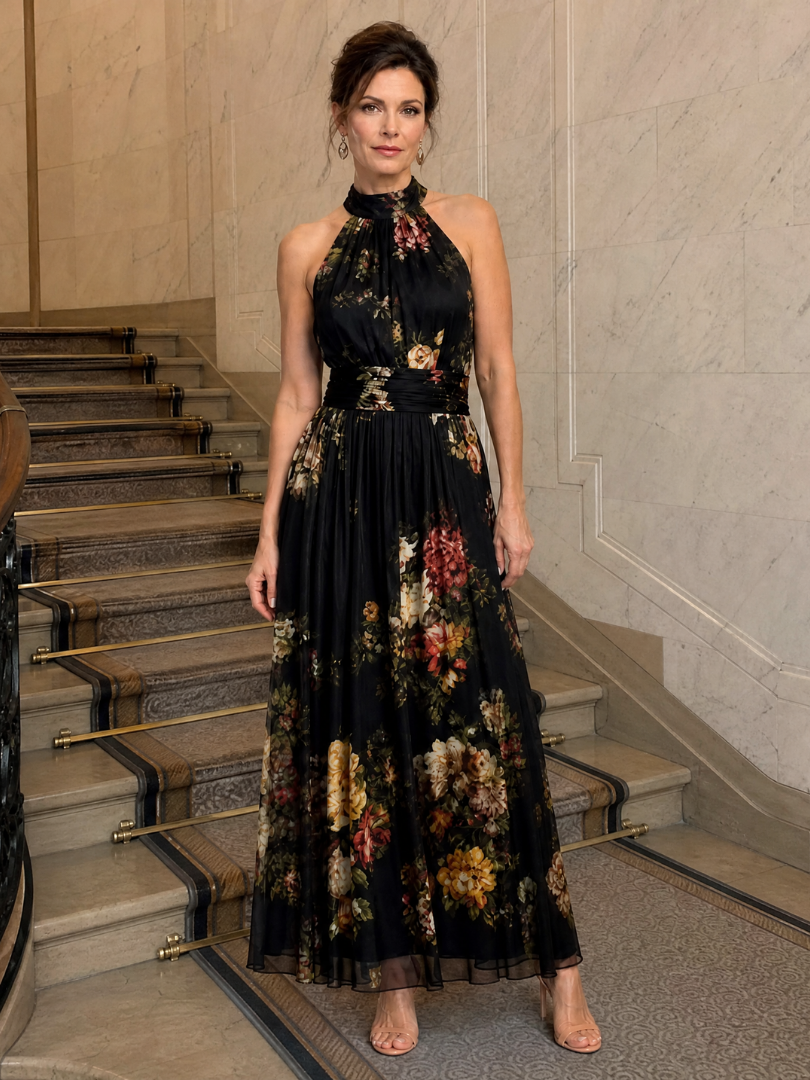 Sior | Vestido Midi con Escote Halter Floral