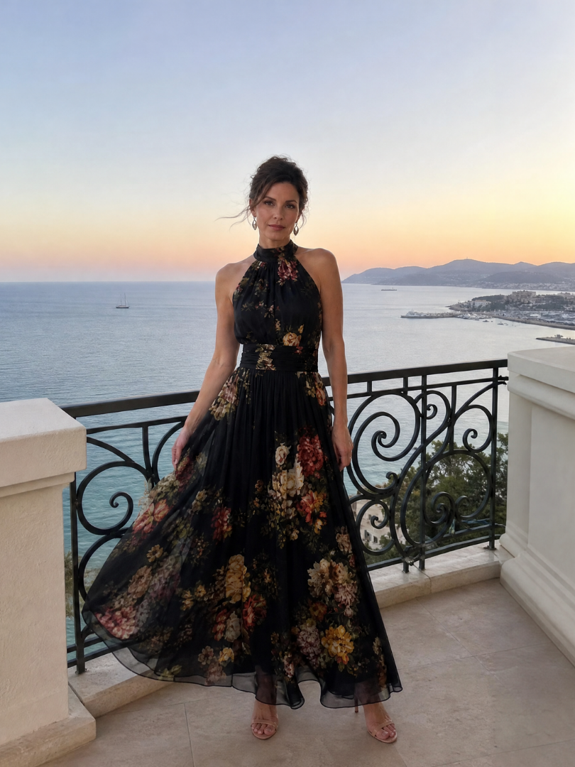 Sior | Vestido Midi con Escote Halter Floral