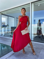 ELLA | Vestido Midi Plisado con escote asimétrico