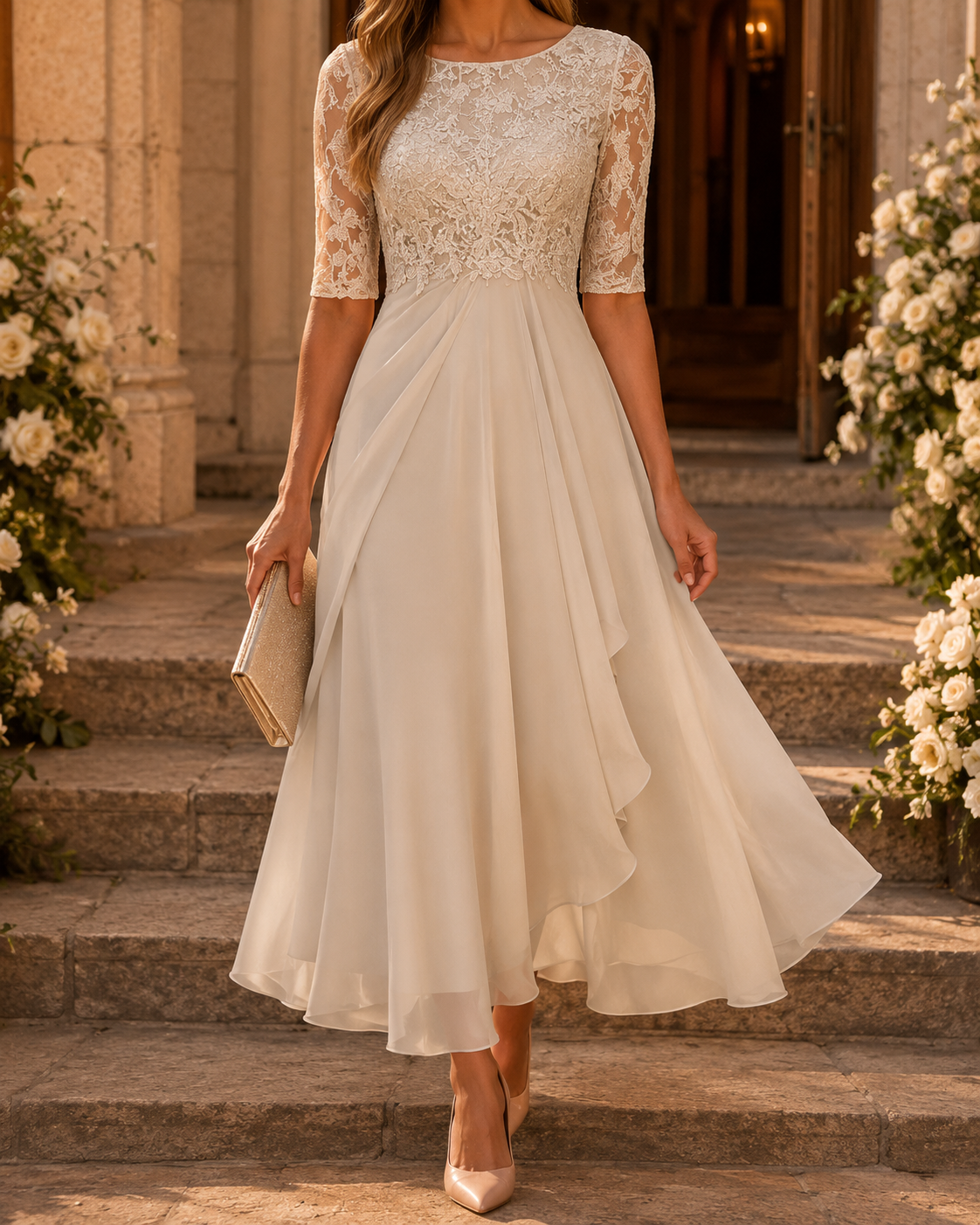 Rosa – Vestido Midi de Encaje Favorecedor