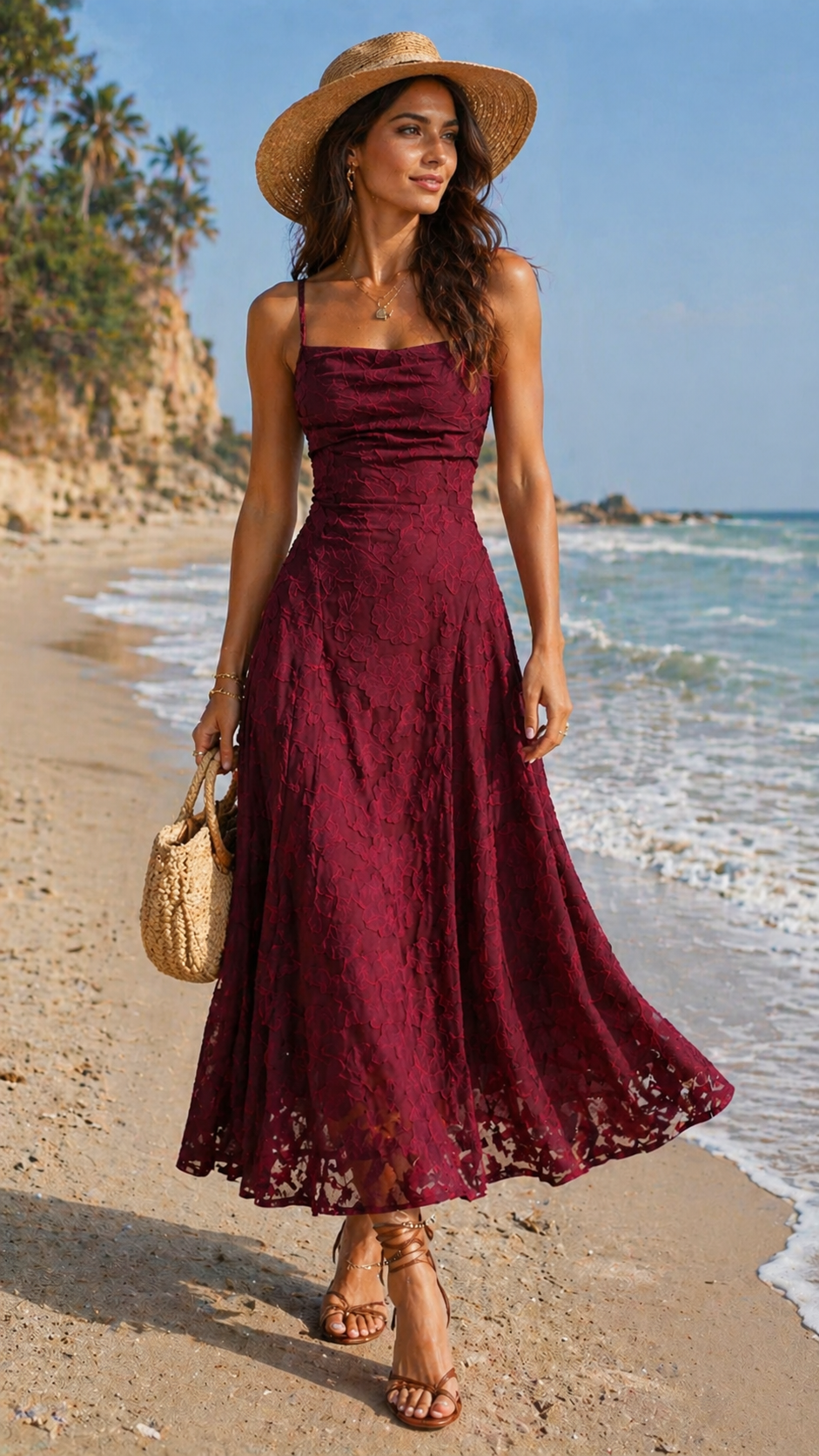 VESTIDO JACQUARD ROJO VINO