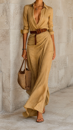 VESTIDO LARGO LA ROCHELLE CON CINTURÓN
