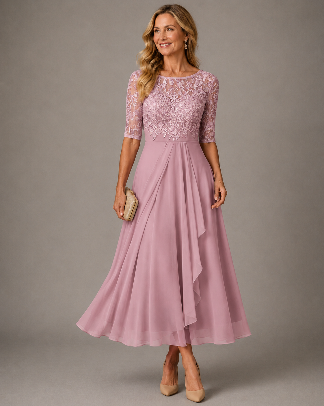 Rosa – Vestido Midi de Encaje Favorecedor