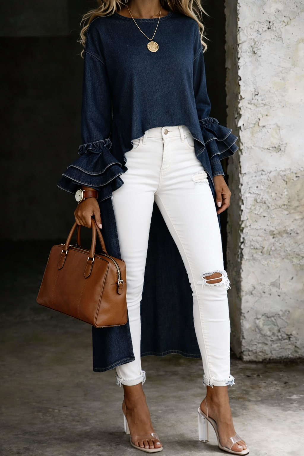 Ashley™ | Camisa Vaquera Fluida con Volantes