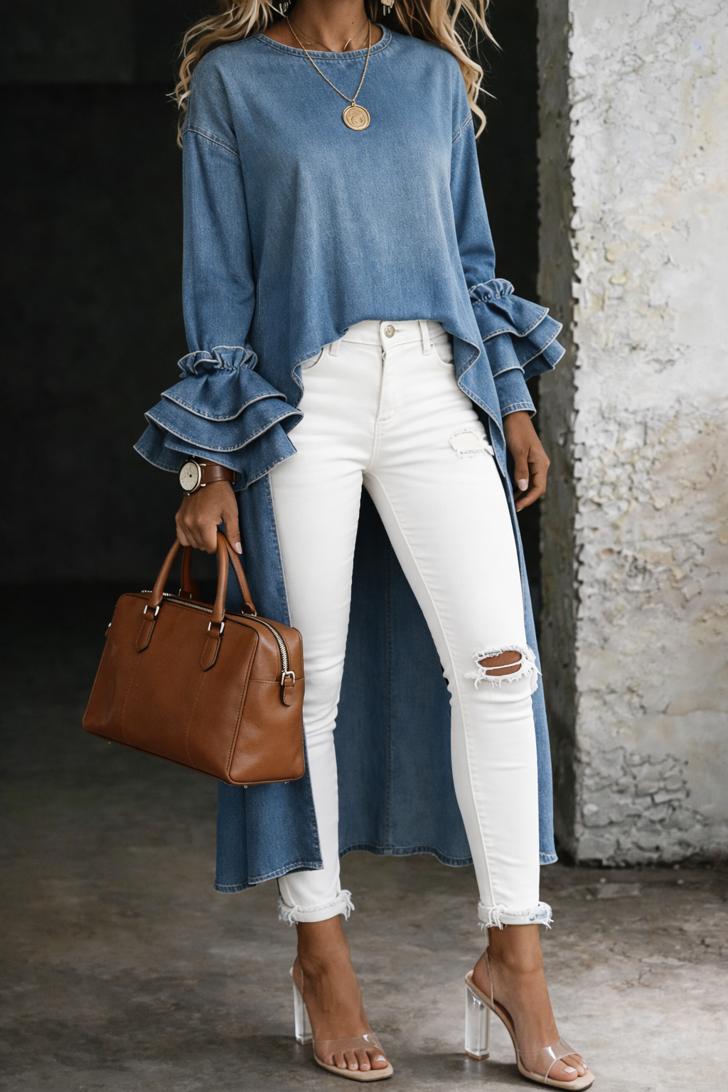 Ashley™ | Camisa Vaquera Fluida con Volantes