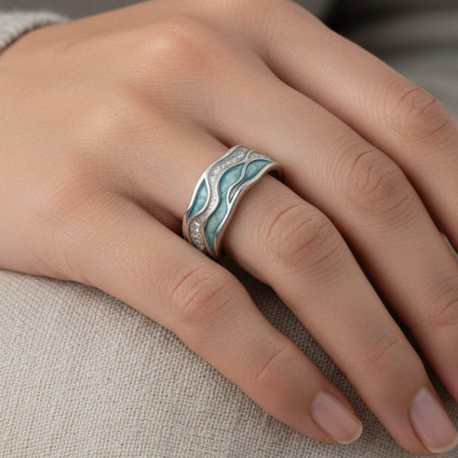Anillo ondas turquesas en plata