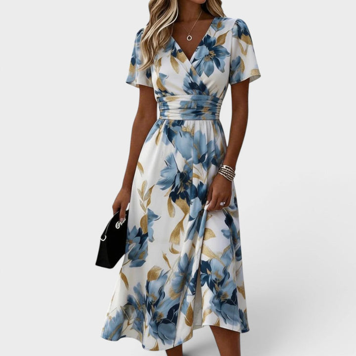 Elara | Vestido Midi con Banda Floral