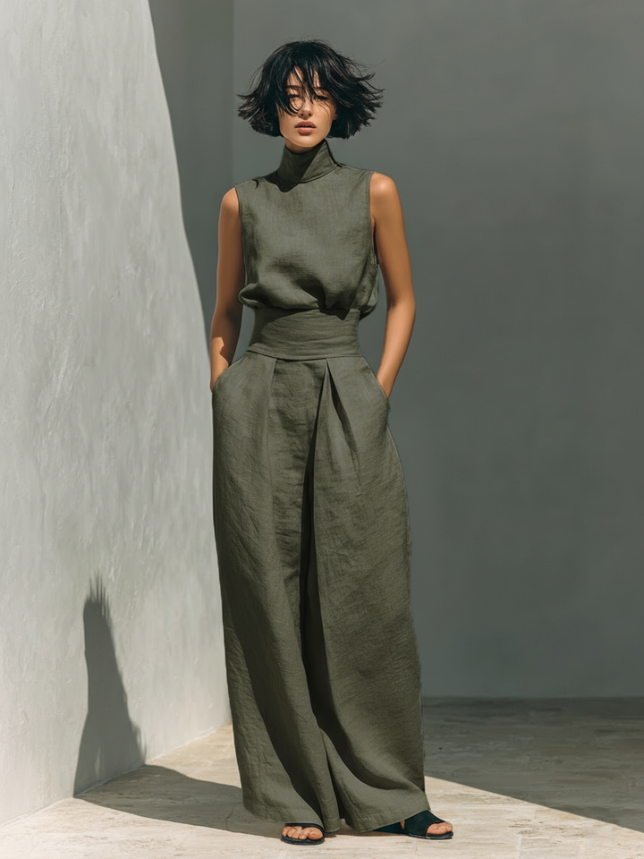 Maria™ | Conjunto completo con top de tirantes y pantalones anchos de algodón y lino
