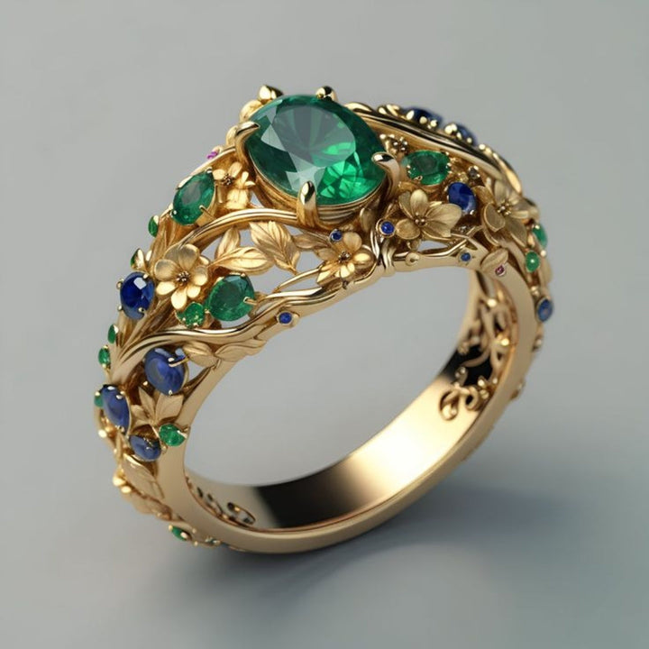 Anillo con esmeralda y zafiro