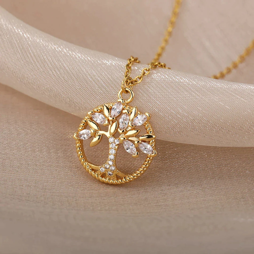 Collar Árbol de la Vida en oro con cristales