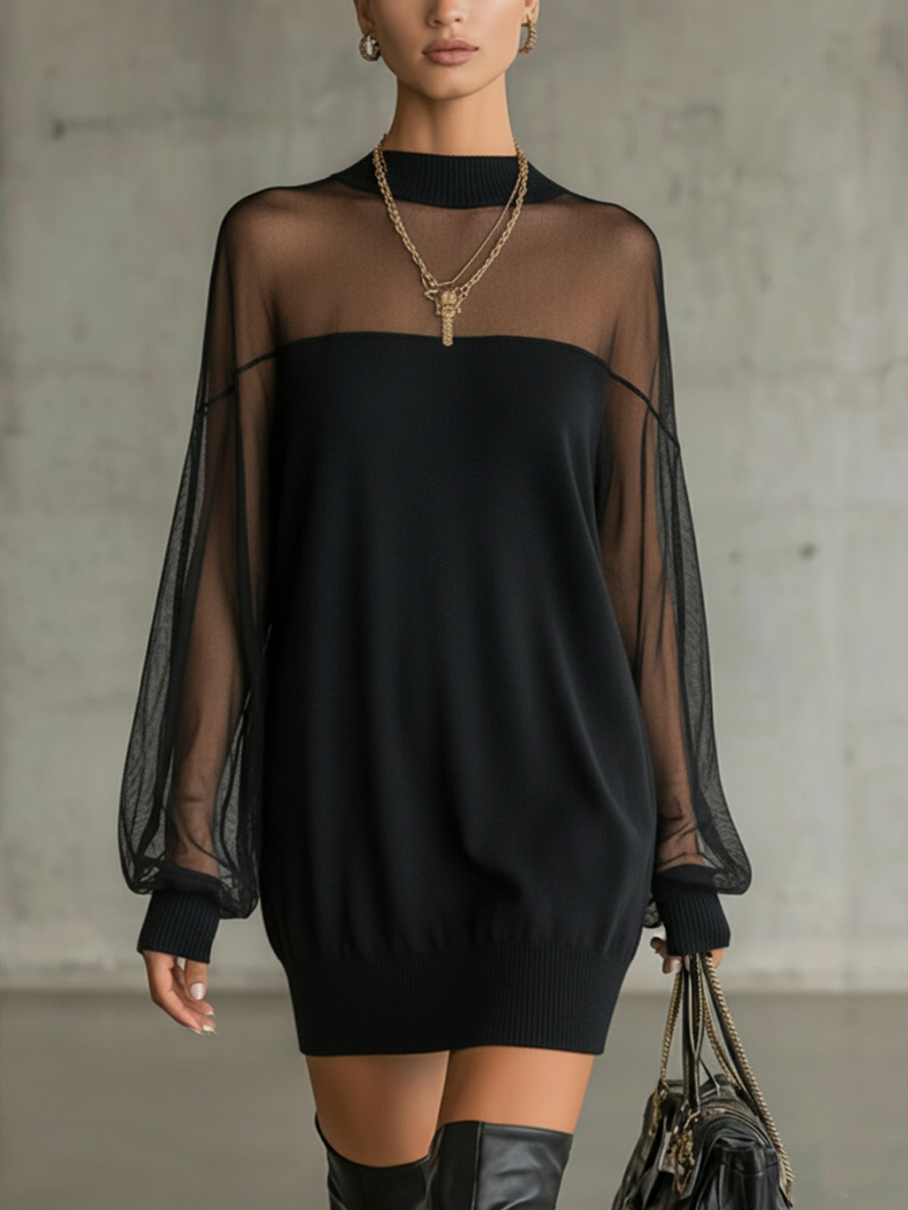 Amélie™ | Elegante Mini Vestido Negro con Mangas de Malla