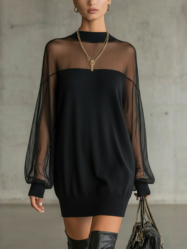 Amélie™ | Elegante Mini Vestido Negro con Mangas de Malla