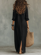Soline™ | Vestido Maxi Negro Largo con Botones