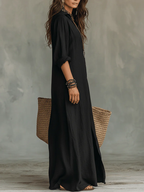 Soline™ | Vestido Maxi Negro Largo con Botones