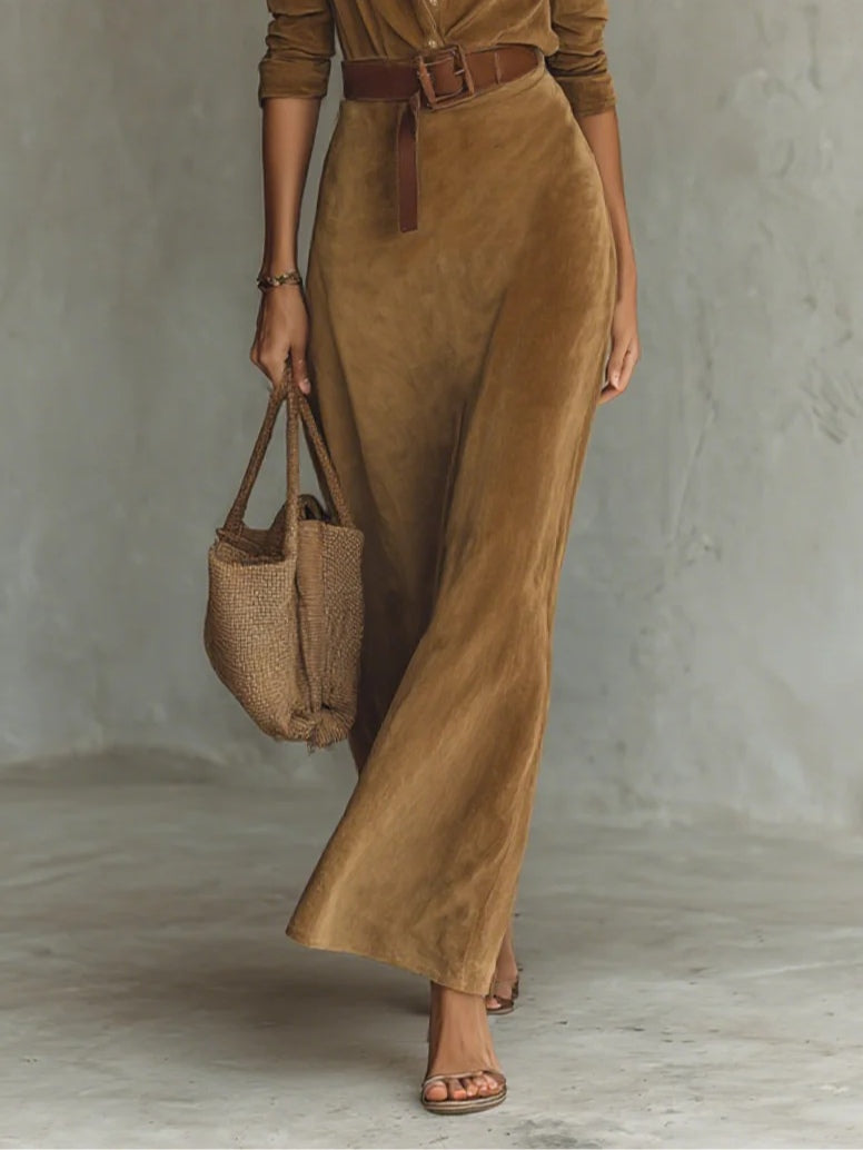 Azaria™ | Vestido largo de ante con solapa