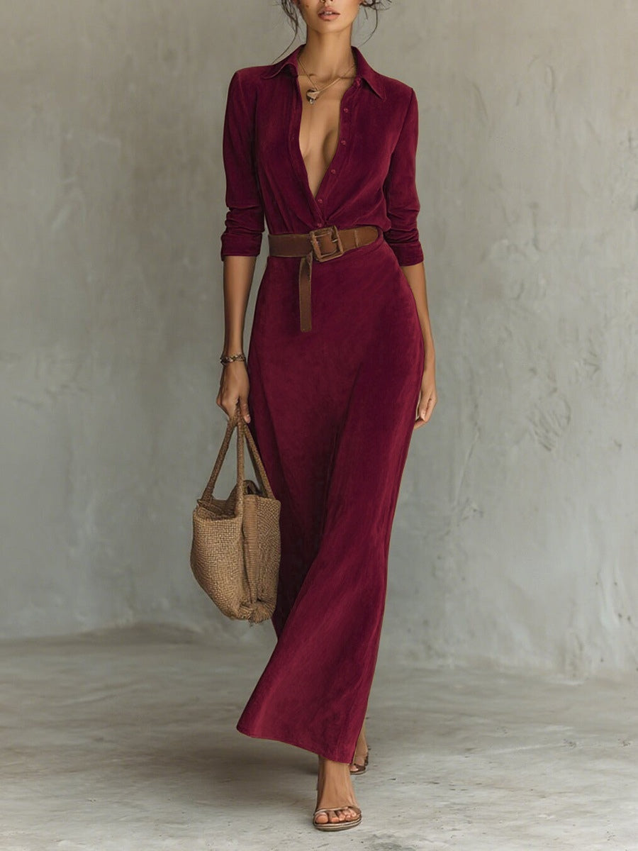 Azaria™ | Vestido largo de ante con solapa