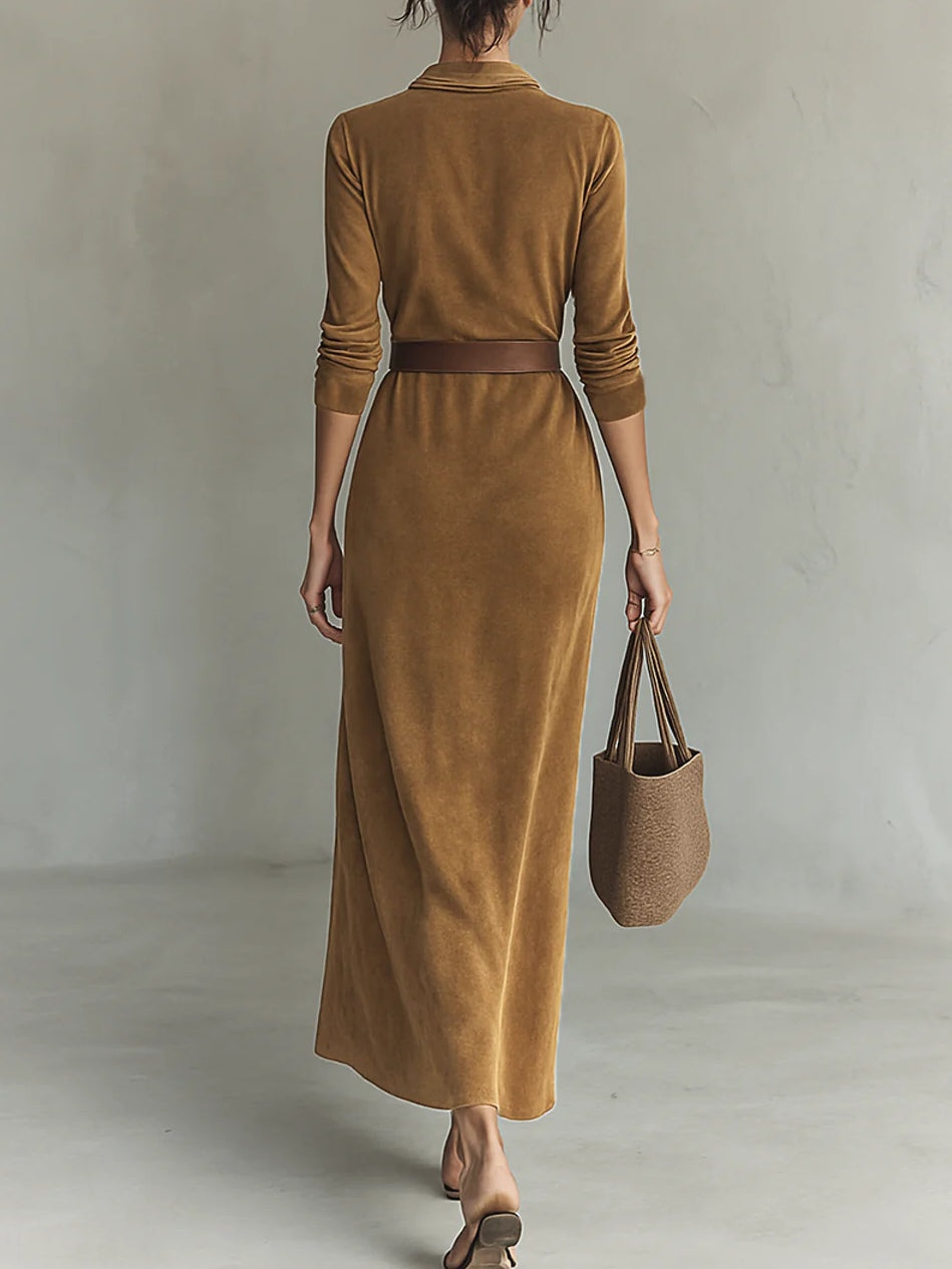 Azaria™ | Vestido largo de ante con solapa