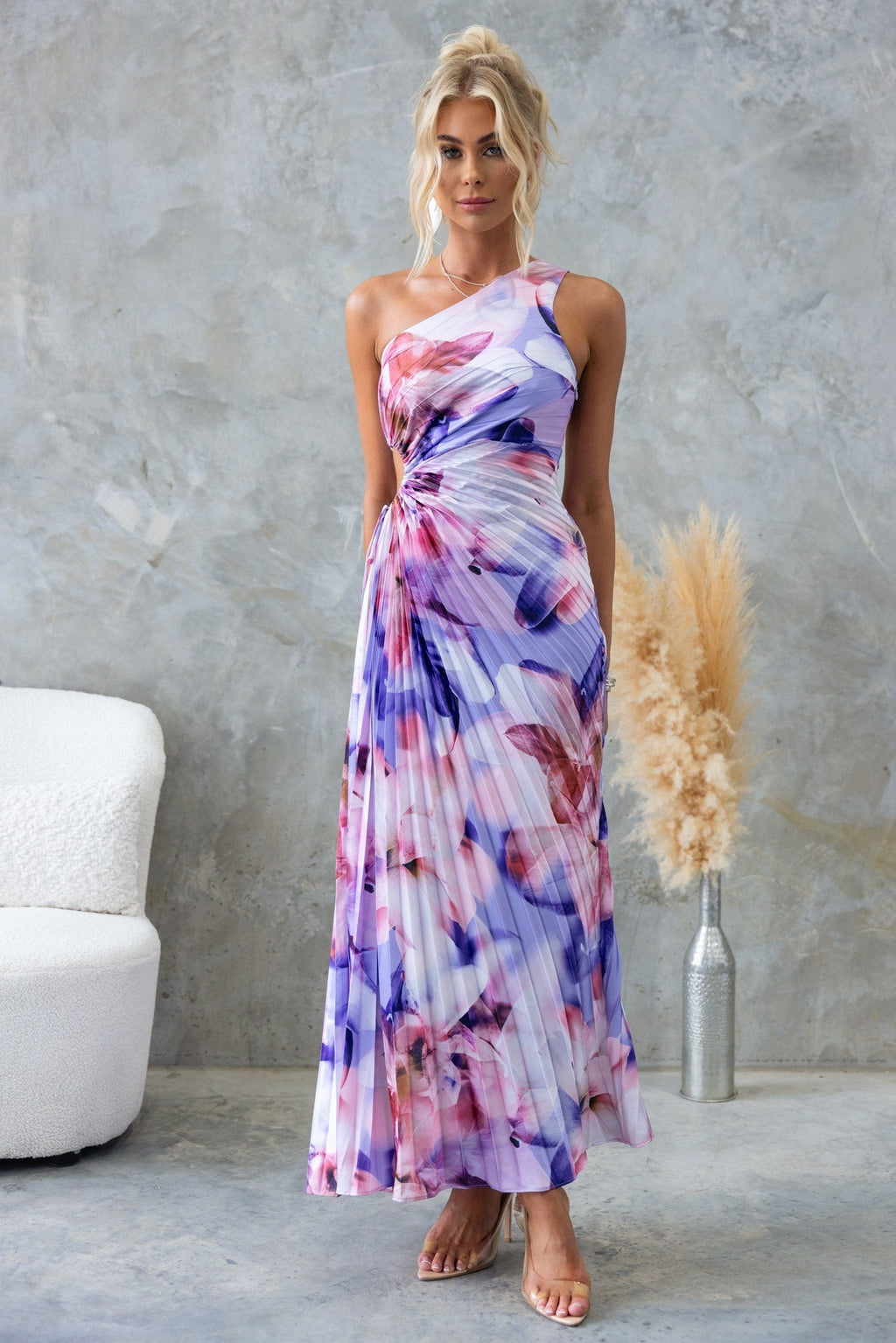 ELLA | Vestido Midi Plisado con escote asimétrico