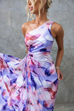 ELLA | Vestido Midi Plisado con escote asimétrico