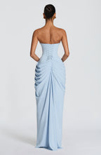 HANNAH | Elegante vestido maxi con drapeado y alta abertura