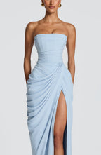 HANNAH | Elegante vestido maxi con drapeado y alta abertura