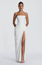 HANNAH | Elegante vestido maxi con drapeado y alta abertura