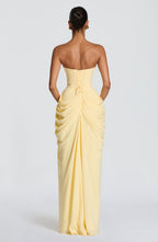 HANNAH | Elegante vestido maxi con drapeado y alta abertura