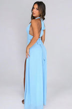 LILLI | Vestido Maxifalda con Cuello Halter y Alta Abertura