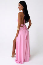 LILLI | Vestido Maxifalda con Cuello Halter y Alta Abertura