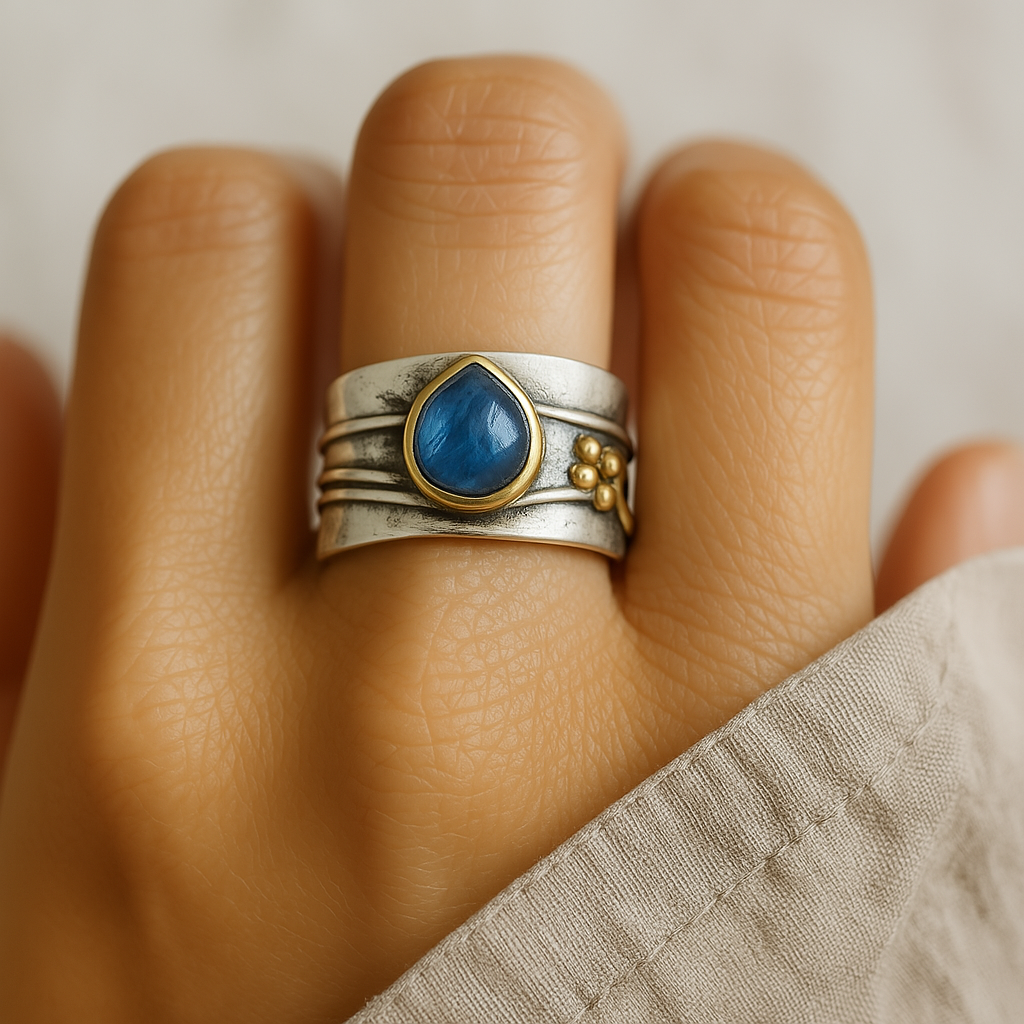 Anillo vintage de zafiro azul en plata
