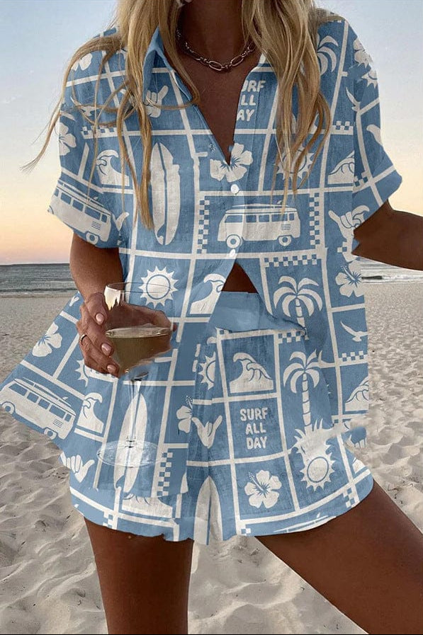 CONJUNTO MALIBU — conjunto camisa y short estampado