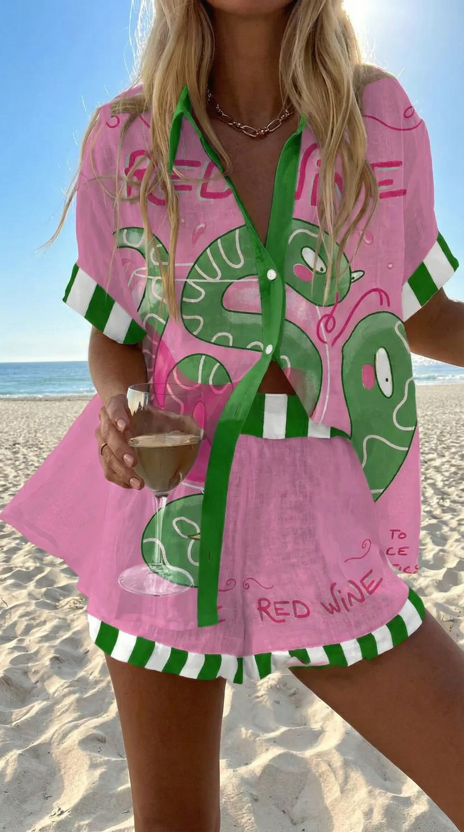 CONJUNTO ROSA — conjunto camisa y short estampado